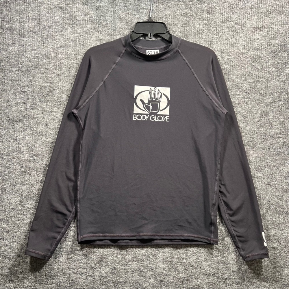 Body Glove Mens Long Sleeve Rash Guard Charcoal Gray Logo Swim Shirt
